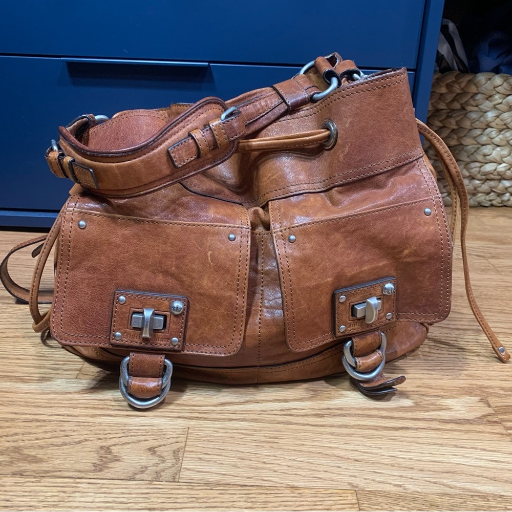 Vintage Juicy Couture Cognac Brown Slouchy Leather Utility Hobo Shoulder Bag